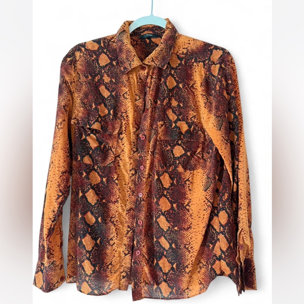Silk Snake Print Button-Up Shirt